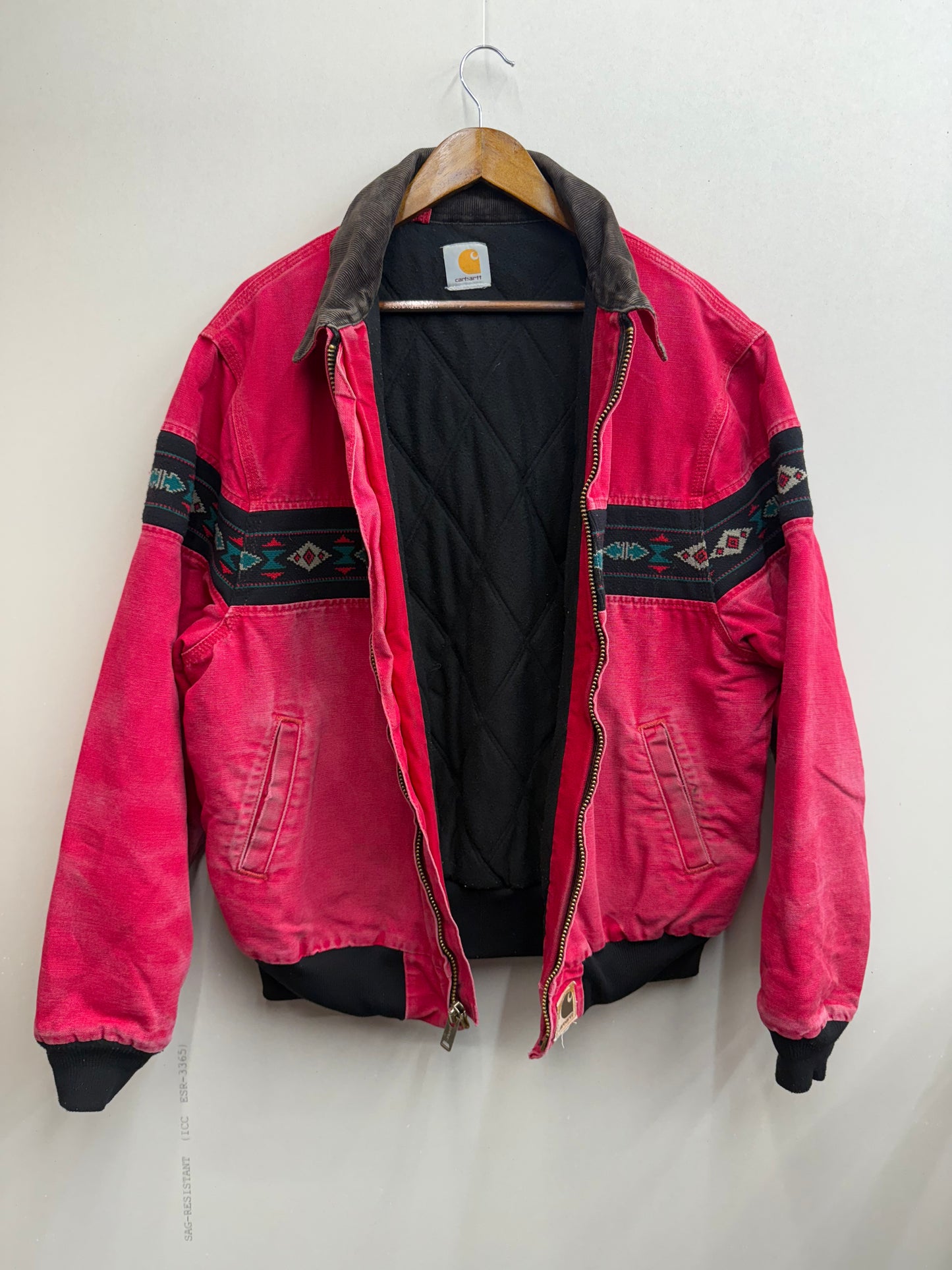 Vintage Carhartt Jacket Men’s L Red Aztec Navajo Southwestern Bomber Workwear