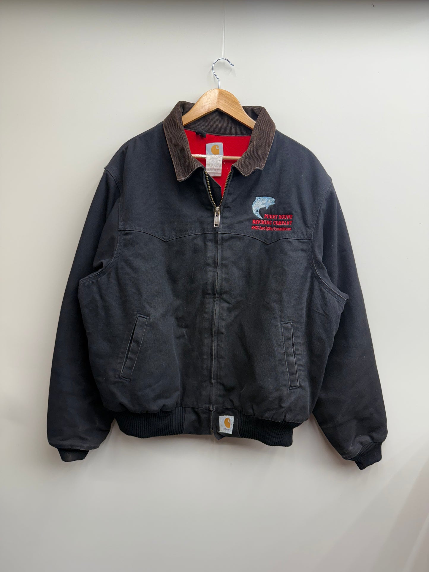 VTG Carhartt Jacket Mens 2XL Black Santa Fe Bomber (Fits XL)