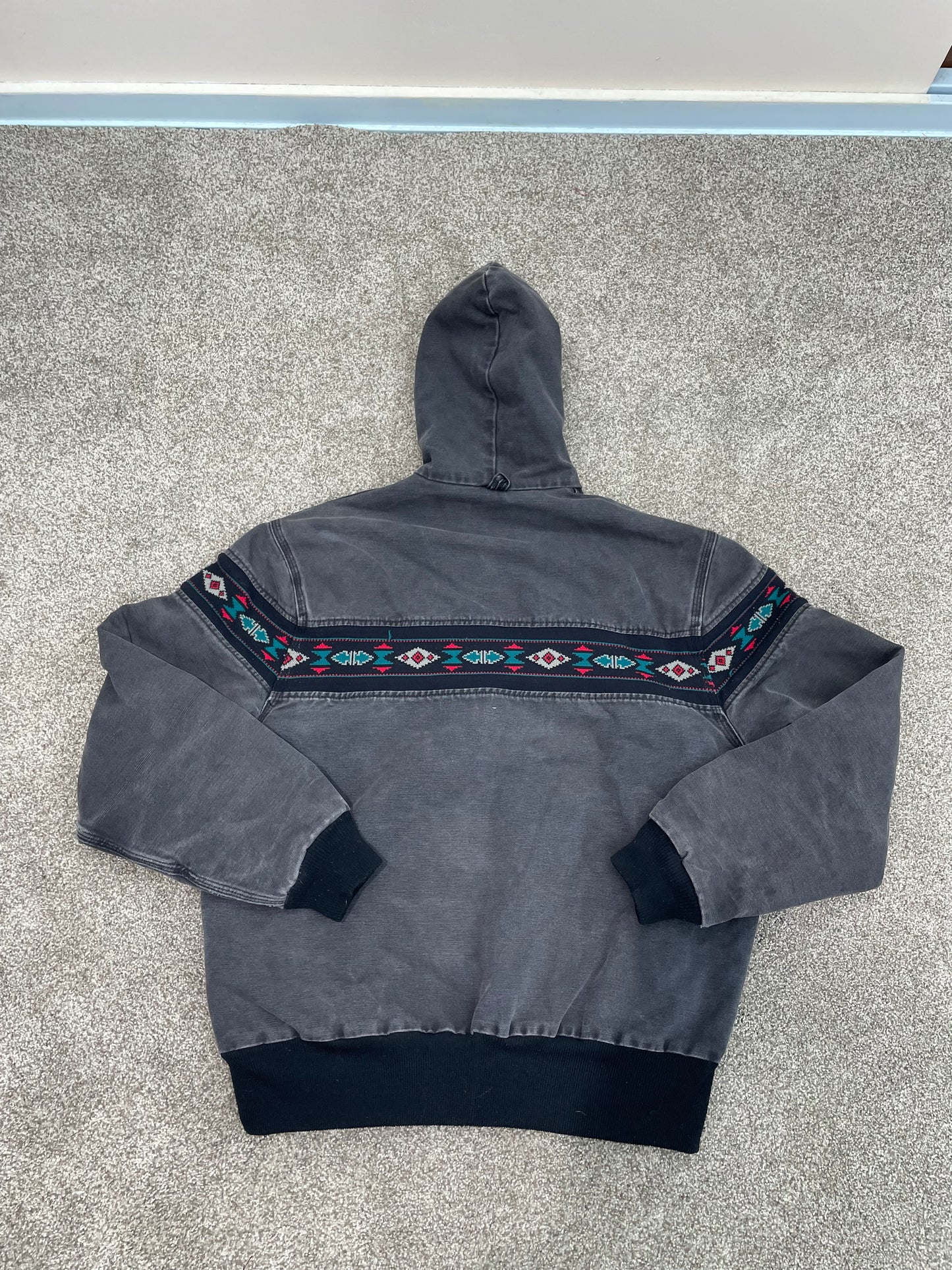 Vtg 90s Carhartt Aztec Hooded Jacket Southwest Thermal Lined