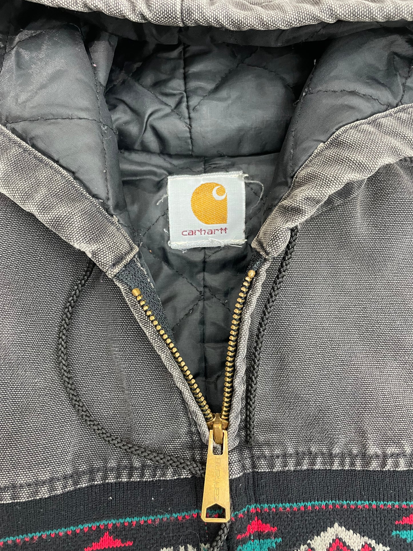 Vtg 90s Carhartt Aztec Hooded Jacket Southwest Thermal Lined