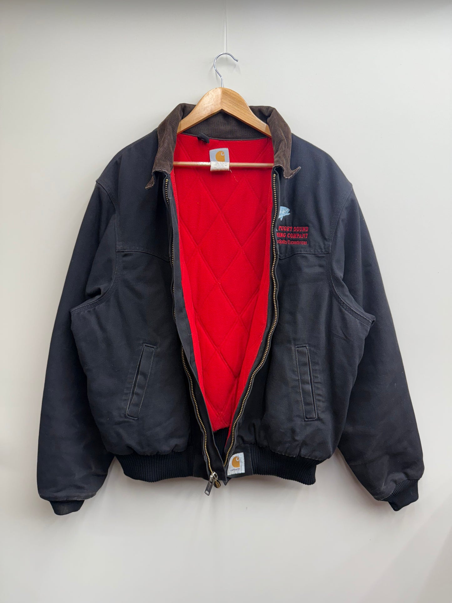 VTG Carhartt Jacket Mens 2XL Black Santa Fe Bomber (Fits XL)