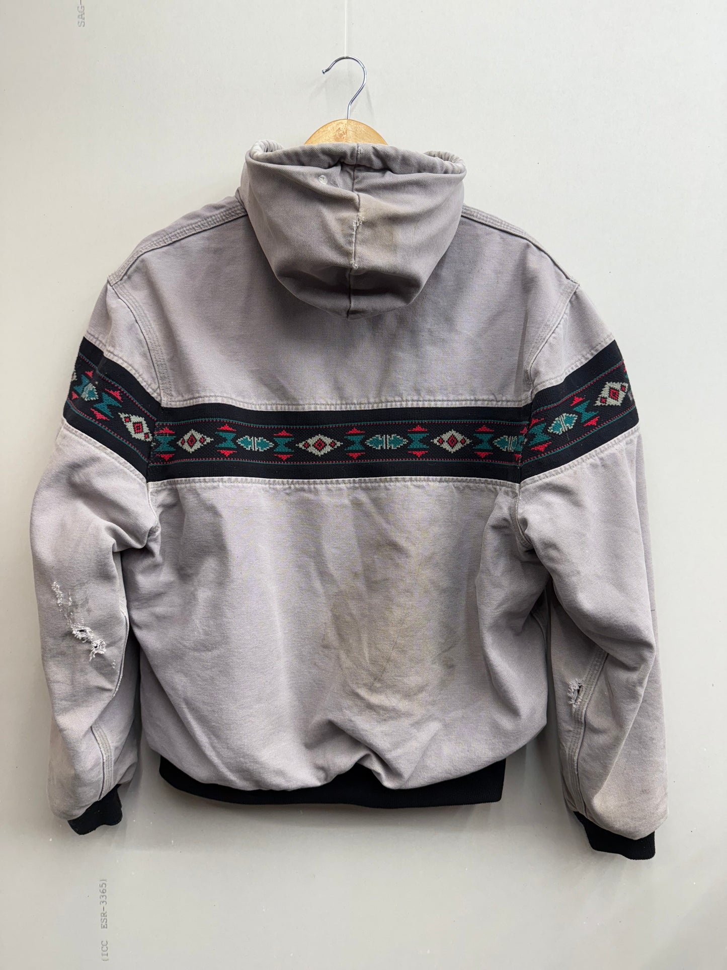 Vtg 90s Carhartt Aztec Hooded Jacket L Distressed Workwear Southwestern