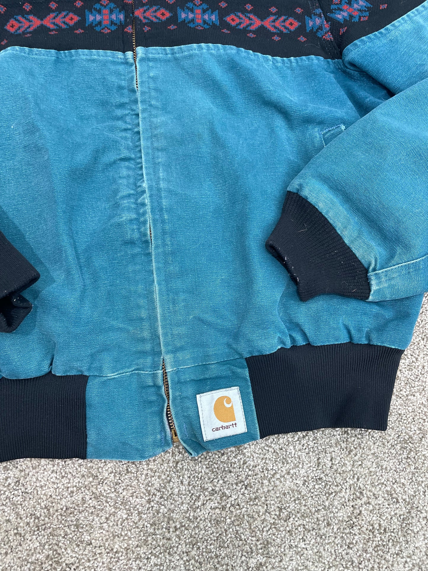 Vtg Carhartt Jacket Aztec 90s Santa Aqua Green Southwest