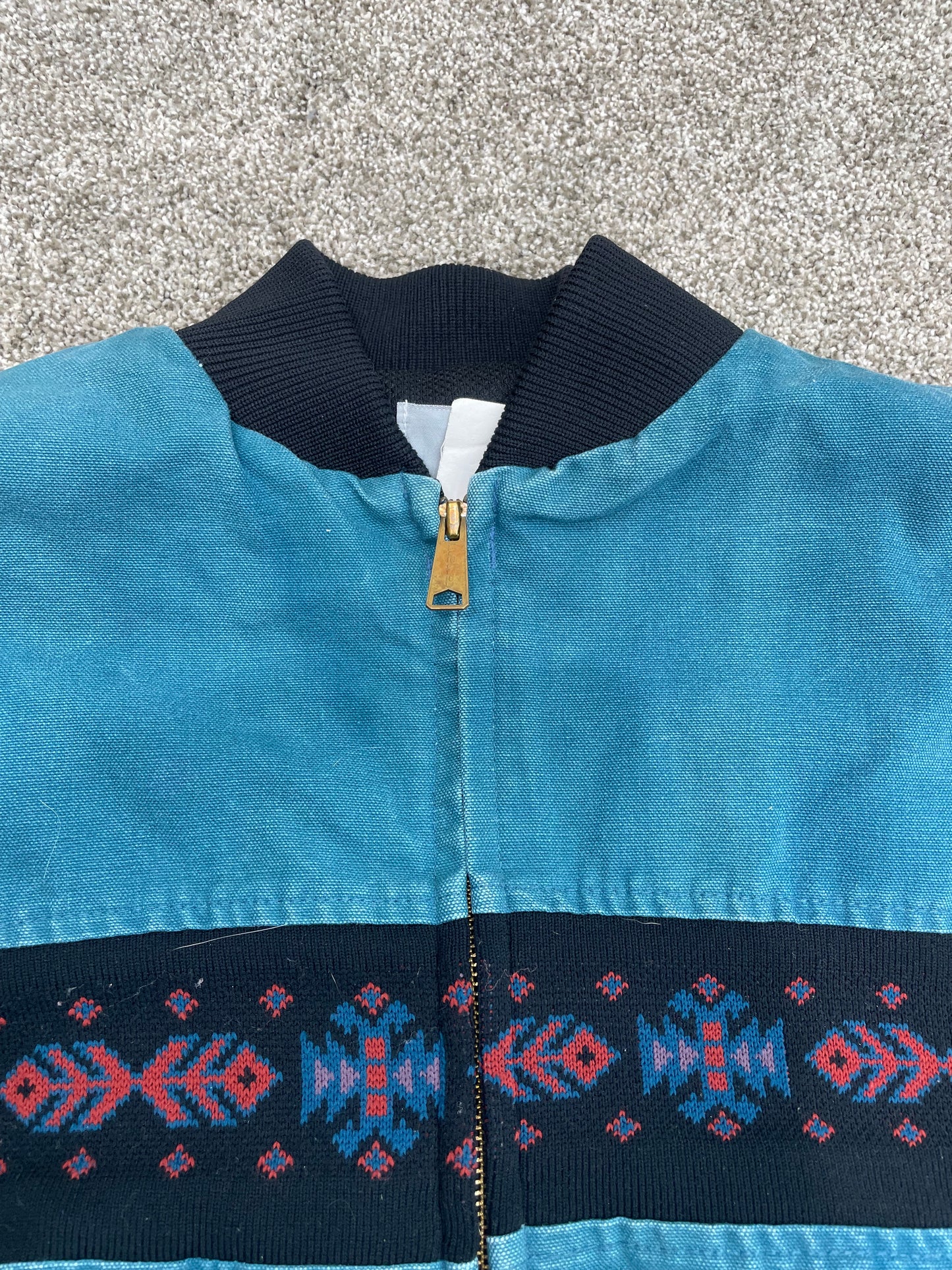 Vtg Carhartt Jacket Aztec 90s Santa Aqua Green Southwest