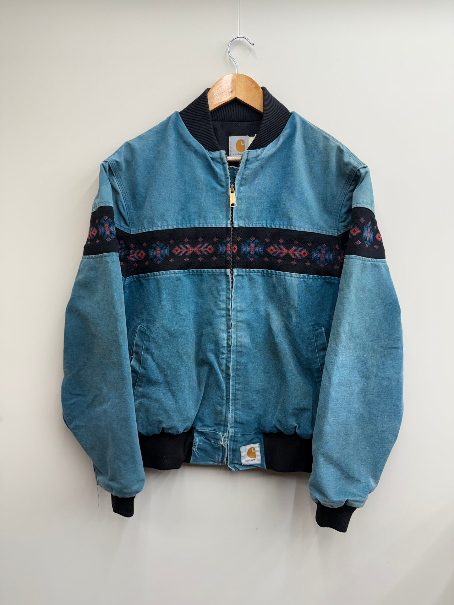 Vintage 90s Carhartt Santa Fe Jacket β Teal Aztec Western Style β Size L π΅π₯