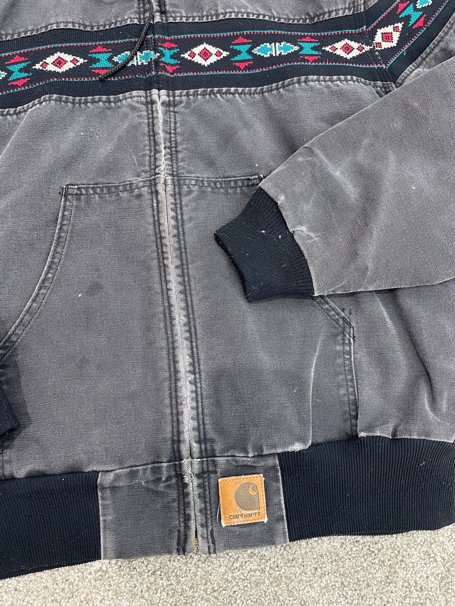 Vtg 90s Carhartt Aztec Hooded Jacket Southwest Thermal Lined