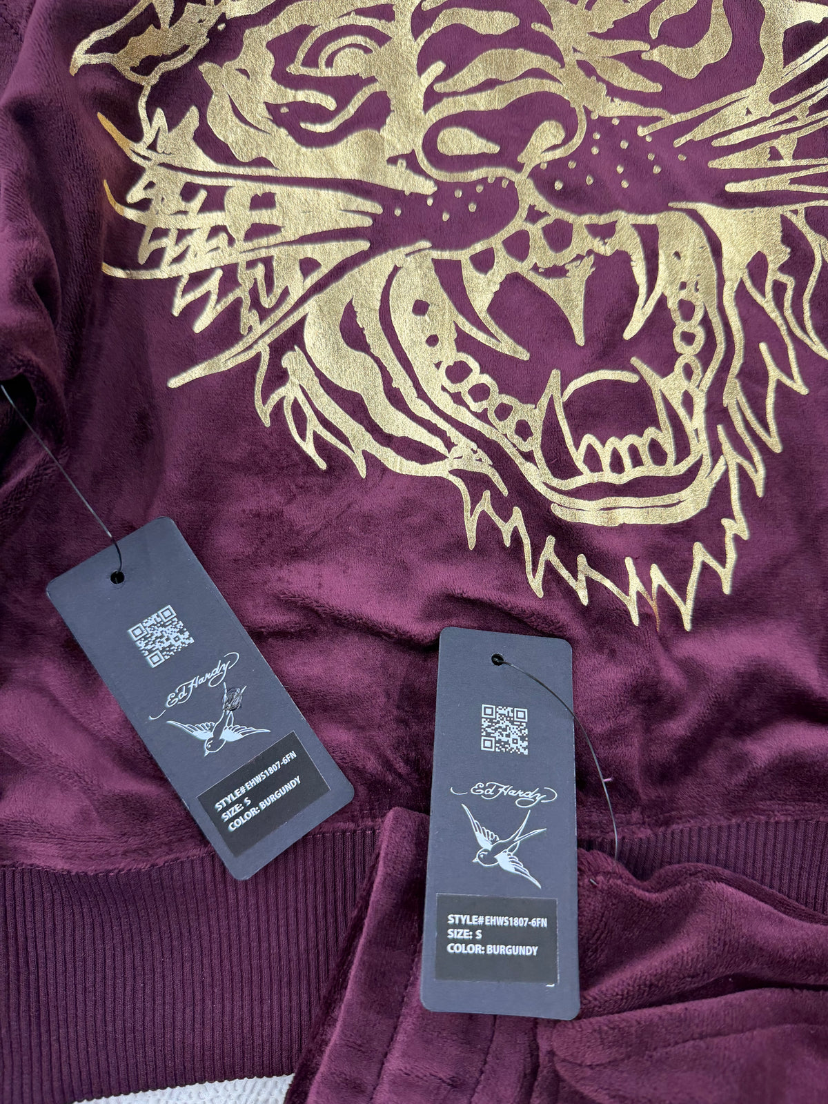 ❤️Ed Hardy   Velour  burgundy Tracksuit Set • Y2K Style • Size XS/S/M ( brand new)