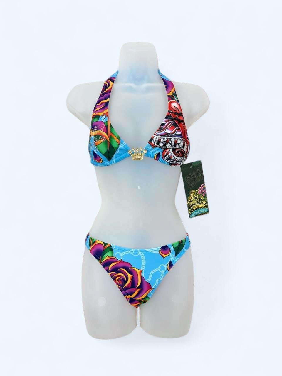 Deadstock Christian Audigier Ed Hardy Graphic Bikini Swimsuit S
