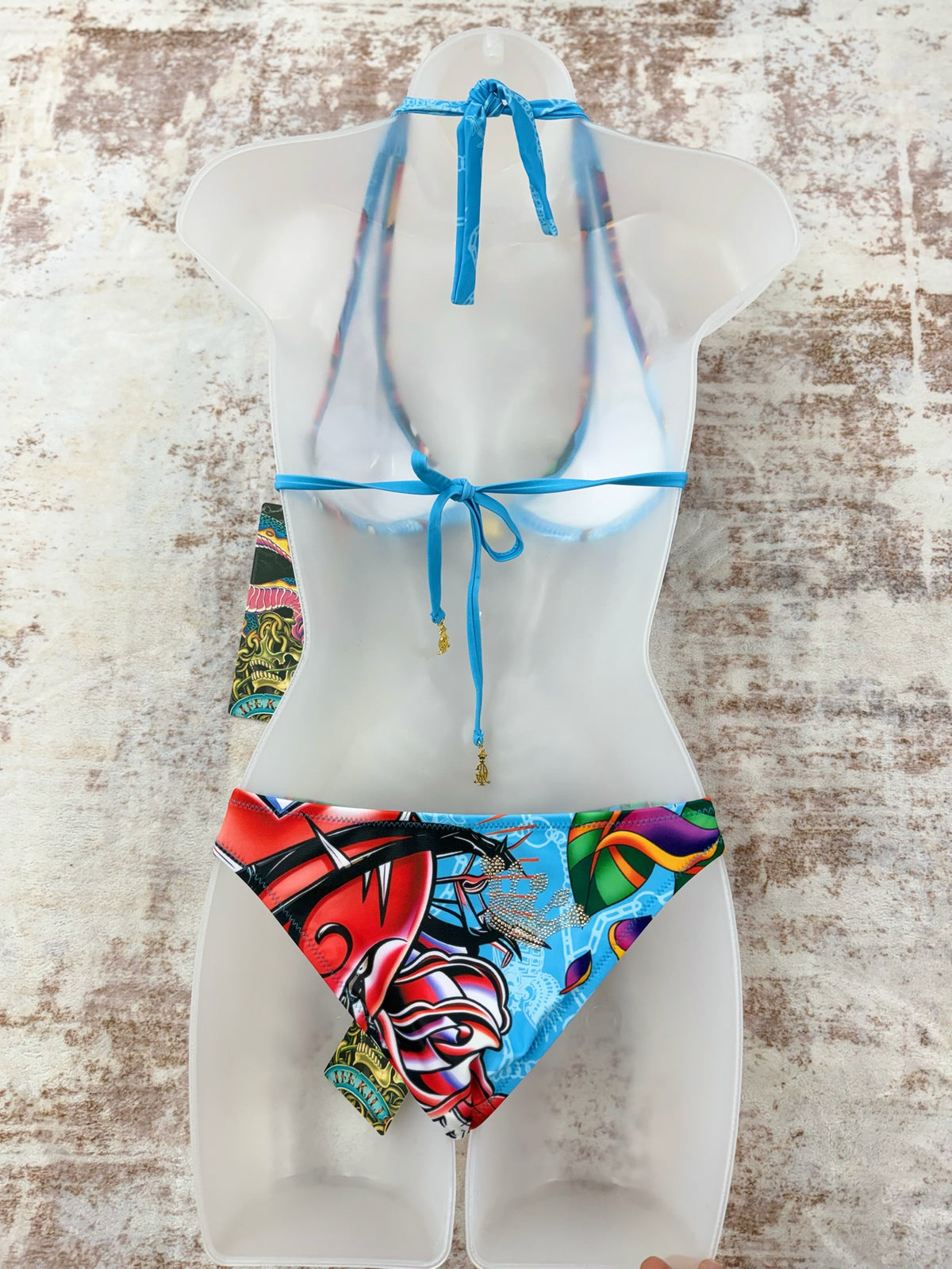 Deadstock Christian Audigier Ed Hardy Graphic Bikini Swimsuit S