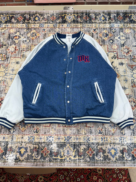 Vintage Disney World Varsity Denim Jacket  MK Magic Kingdom Embroidered Size L