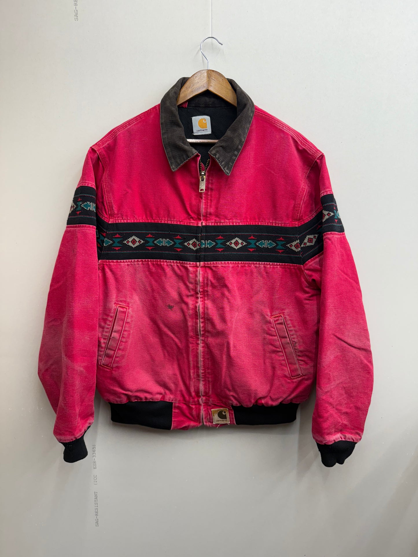 Vintage Carhartt Jacket Men’s L Red Aztec Navajo Southwestern Bomber Workwear