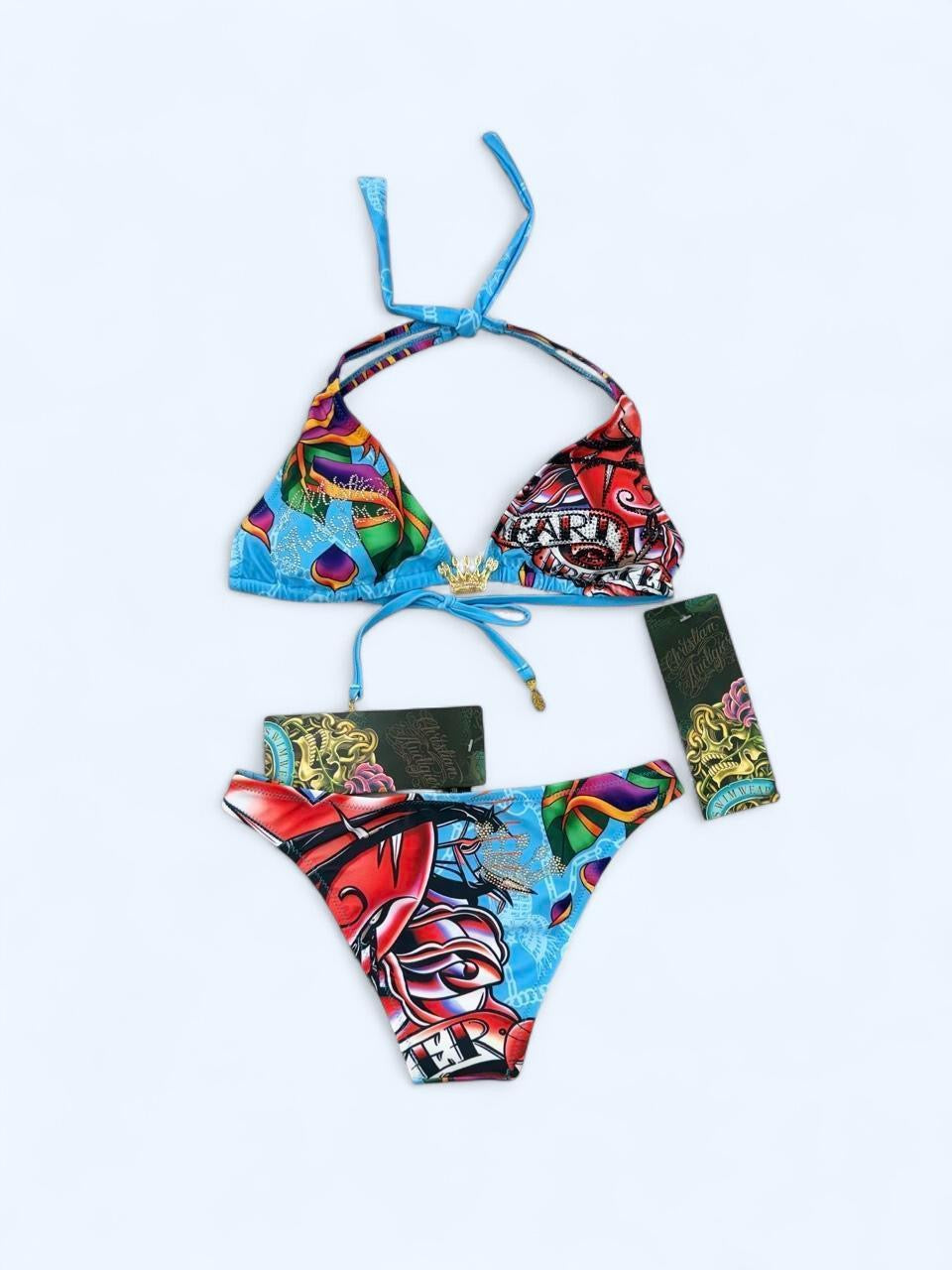Deadstock Christian Audigier Ed Hardy Graphic Bikini Swimsuit S