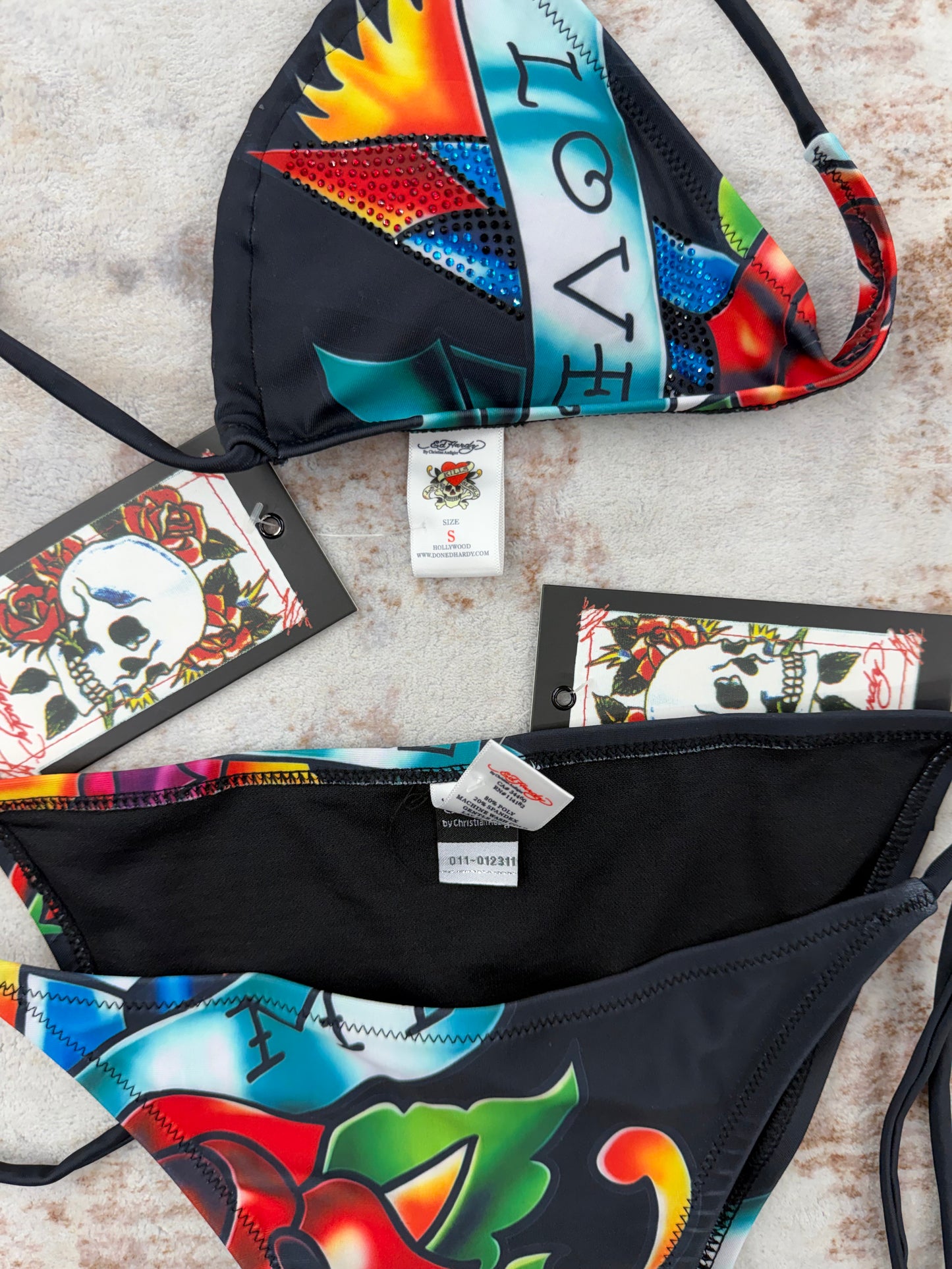 Deadstock bundles 5 sets Vintage Christian Audigier Ed Hardy Graphic Bikini Swimsuit all size S