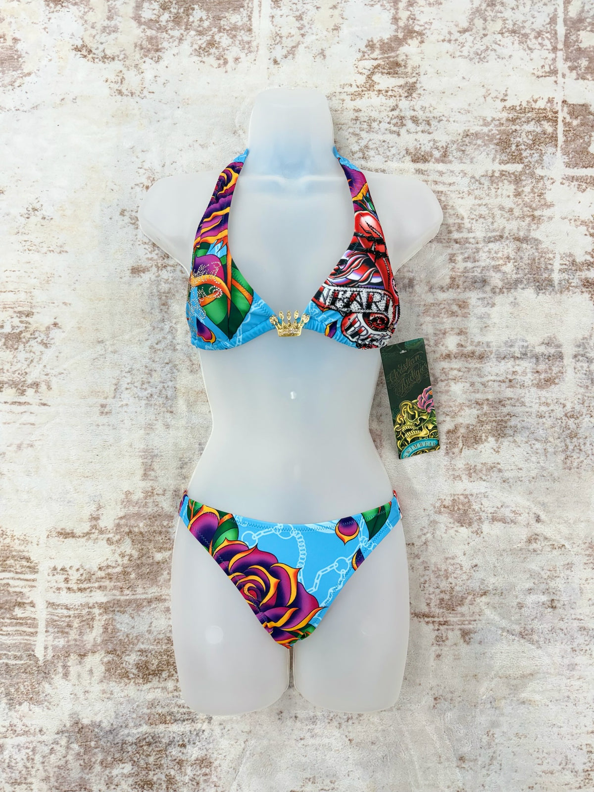 Deadstock Christian Audigier Ed Hardy Graphic Bikini Swimsuit S