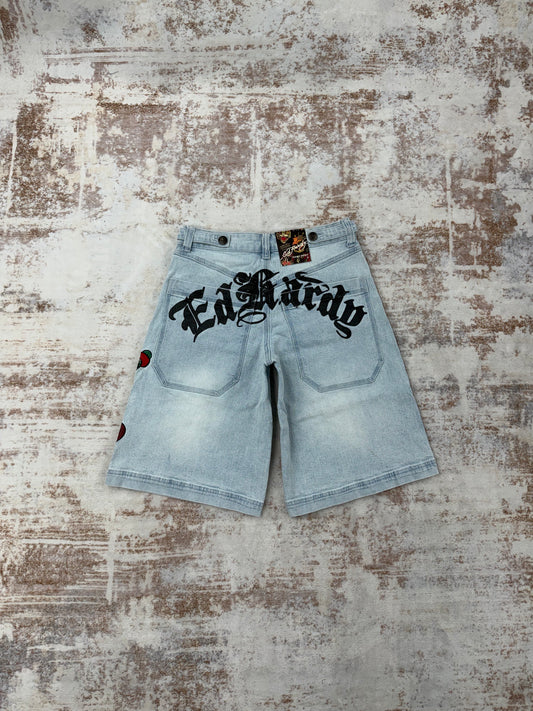 Ed Hardy women’s Baggy Denim jeans shorts • Y2K Style • Size S/M