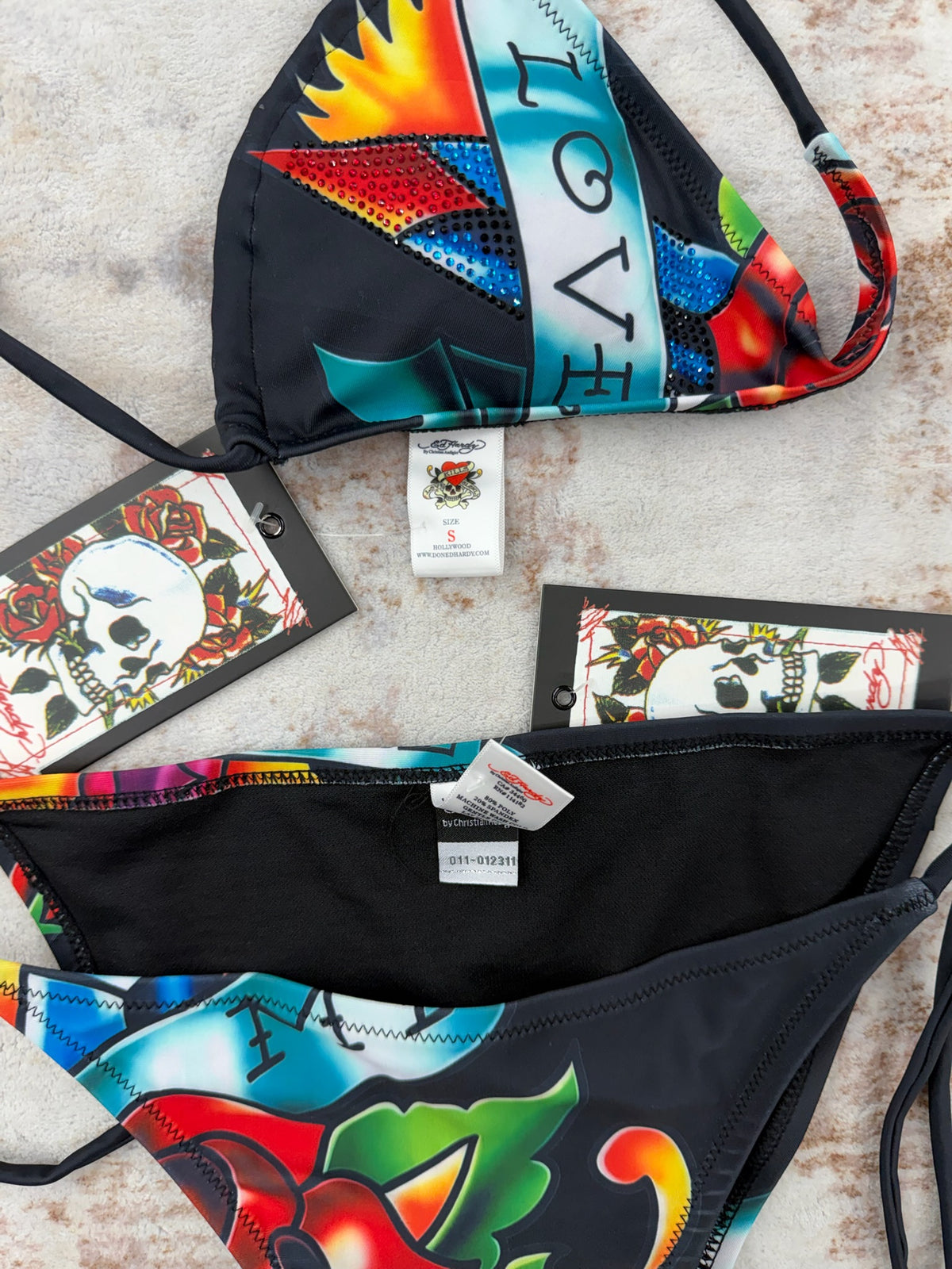 Deadstock   Y2K Style  Ed Hardy Graphic Bikini Swimsuit S