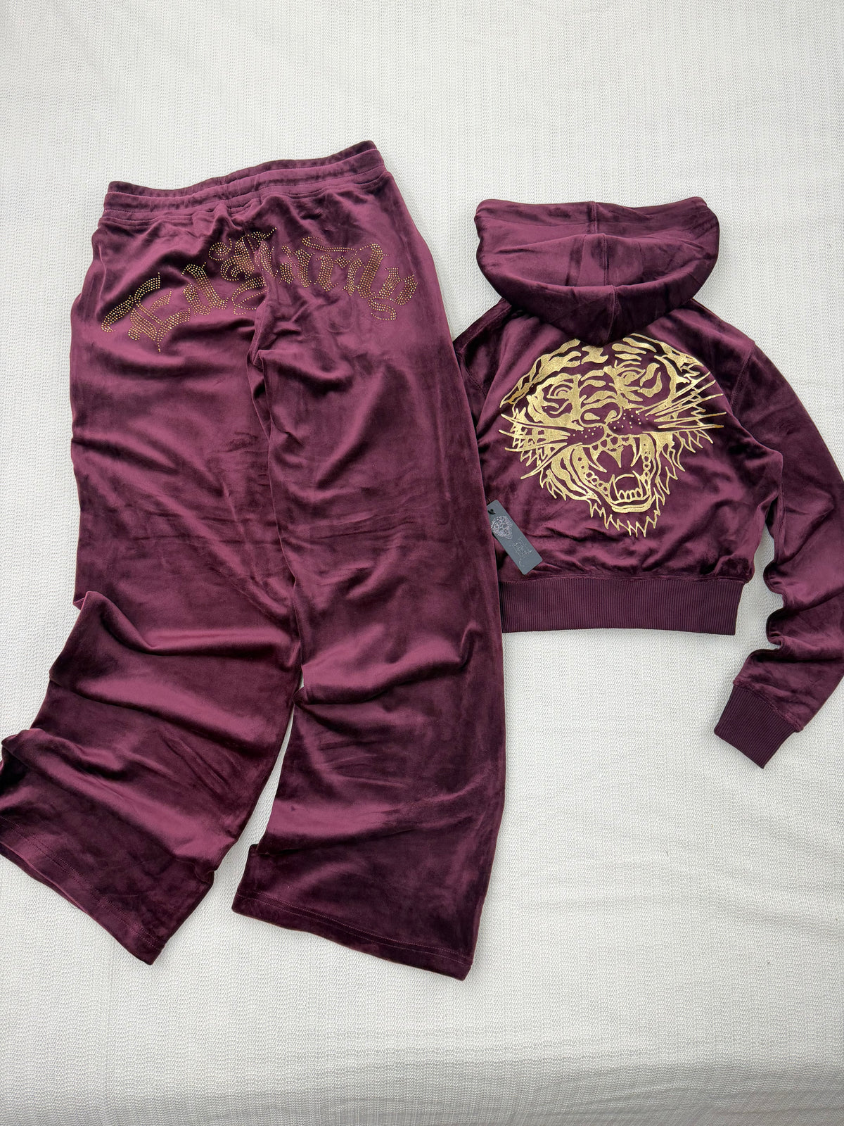 ❤️Ed Hardy   Velour  burgundy Tracksuit Set • Y2K Style • Size XS/S/M ( brand new)