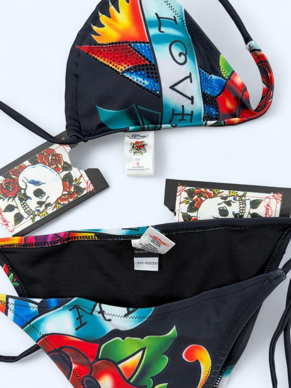 Deadstock   Y2K Style  Ed Hardy Graphic Bikini Swimsuit S