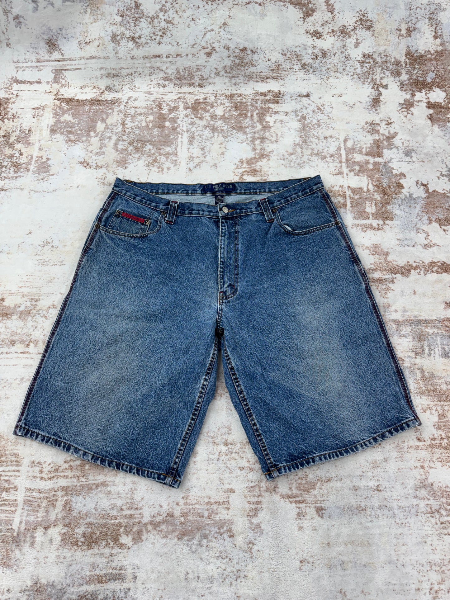 . US Polo ASSN Shorts Mens 40 Blue Denim Jorts Baggy Y2K Skater Carpenter Hip Hop