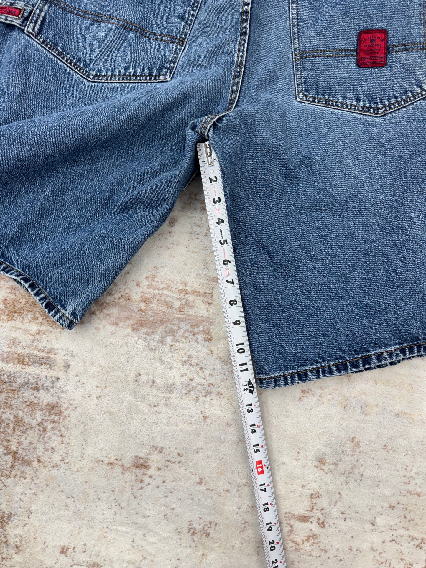 . US Polo ASSN Shorts Mens 40 Blue Denim Jorts Baggy Y2K Skater Carpenter Hip Hop