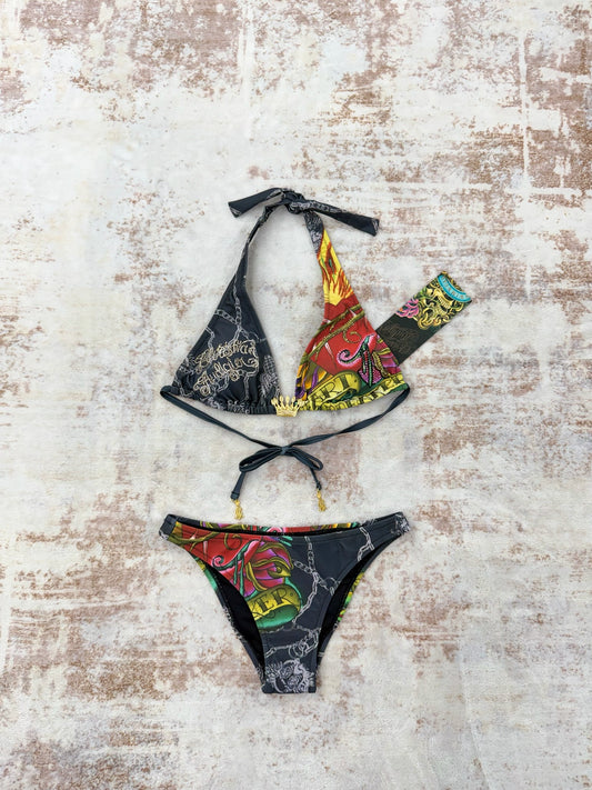 Deadstock Christian Audigier Ed Hardy Graphic Bikini Swimsuit S