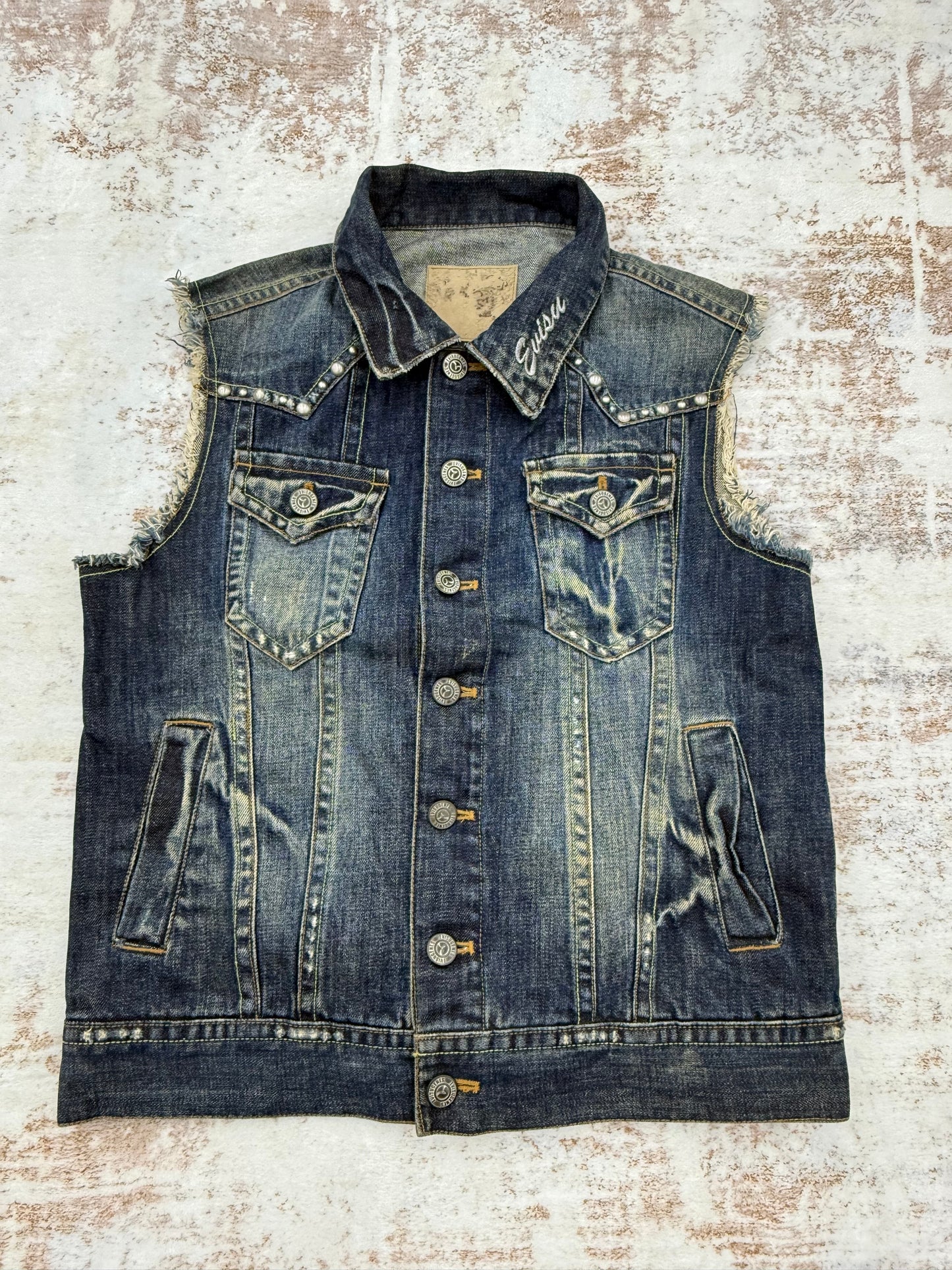 Vintage Evisu Men's Blue and Navy Vest size M ( uesd) 028