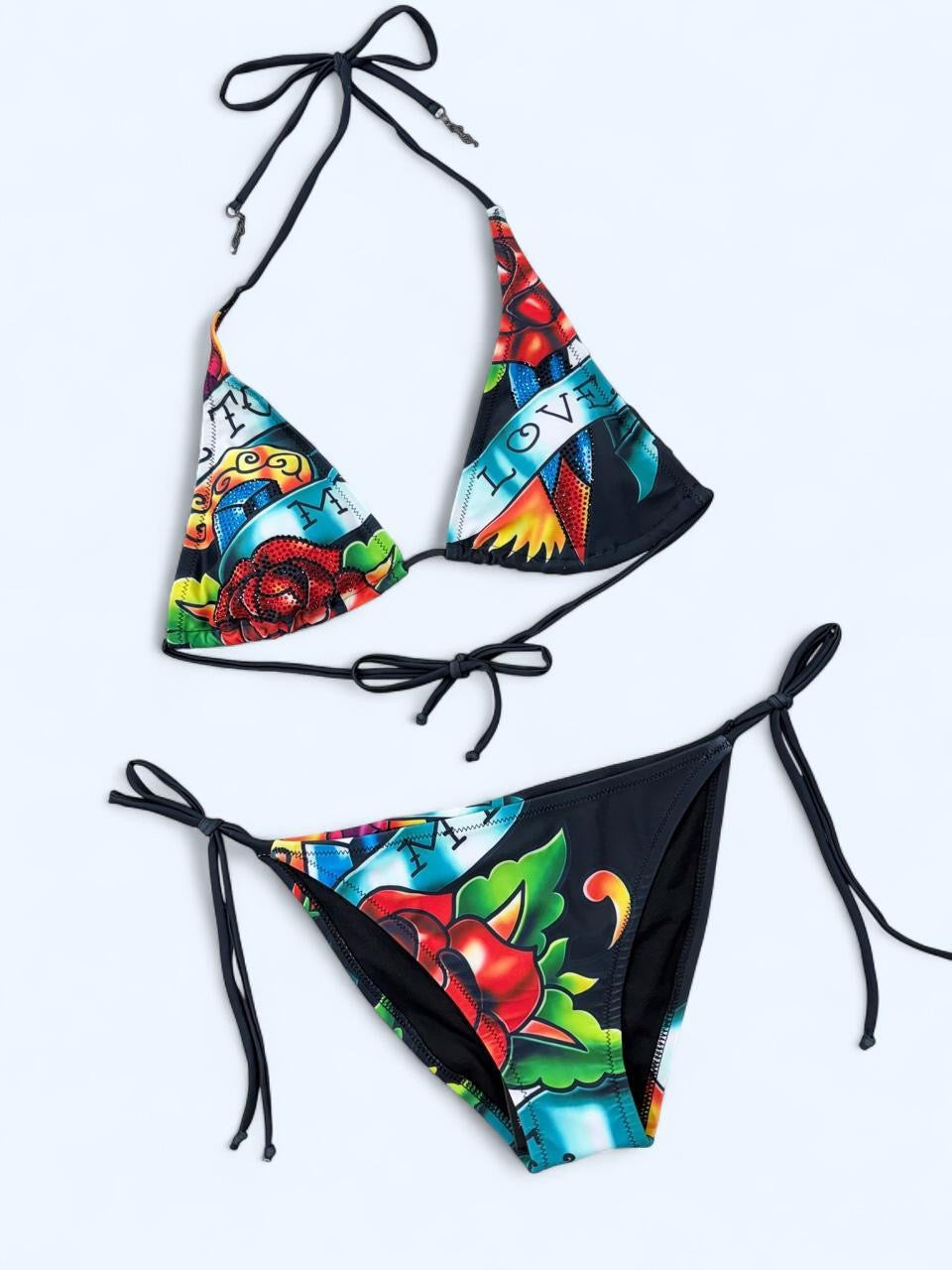 Deadstock   Y2K Style  Ed Hardy Graphic Bikini Swimsuit S