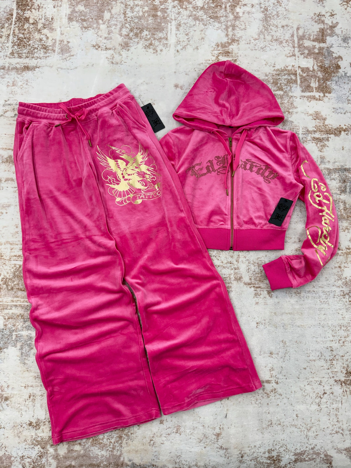 ❤️Ed Hardy Velour burgundy Tracksuit Set • Y2K Style • Size XS/M ( brand new)