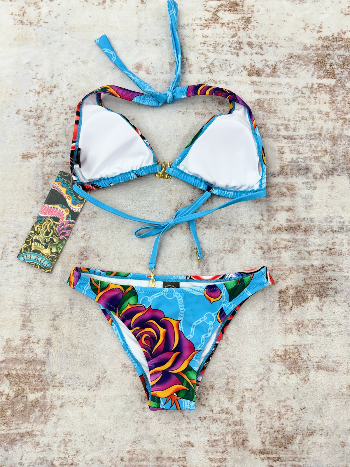 Deadstock Christian Audigier Ed Hardy Graphic Bikini Swimsuit S