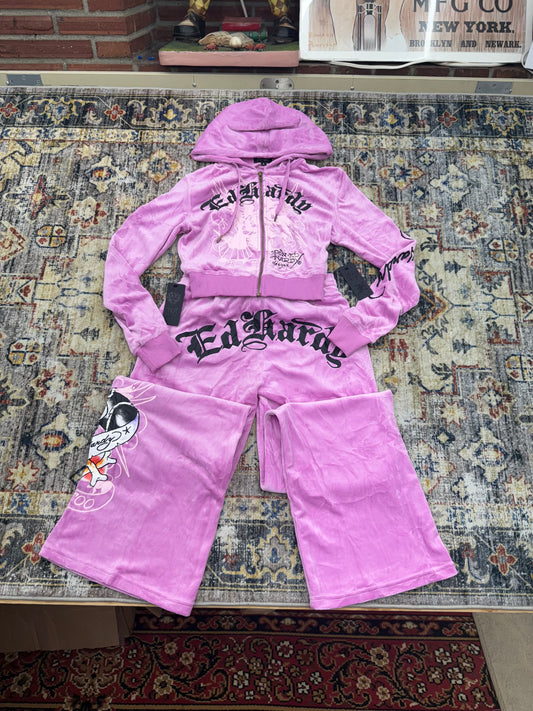 Ed Hardy Women’s Velour Tracksuit – Pink ( new)