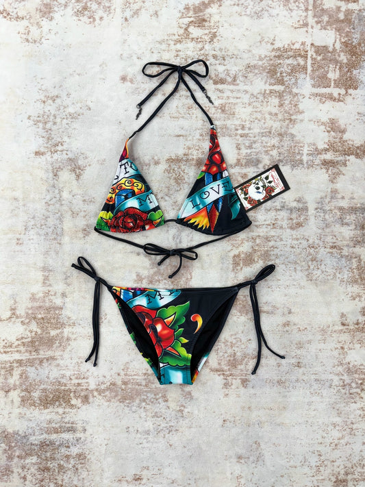Deadstock   Y2K Style  Ed Hardy Graphic Bikini Swimsuit S