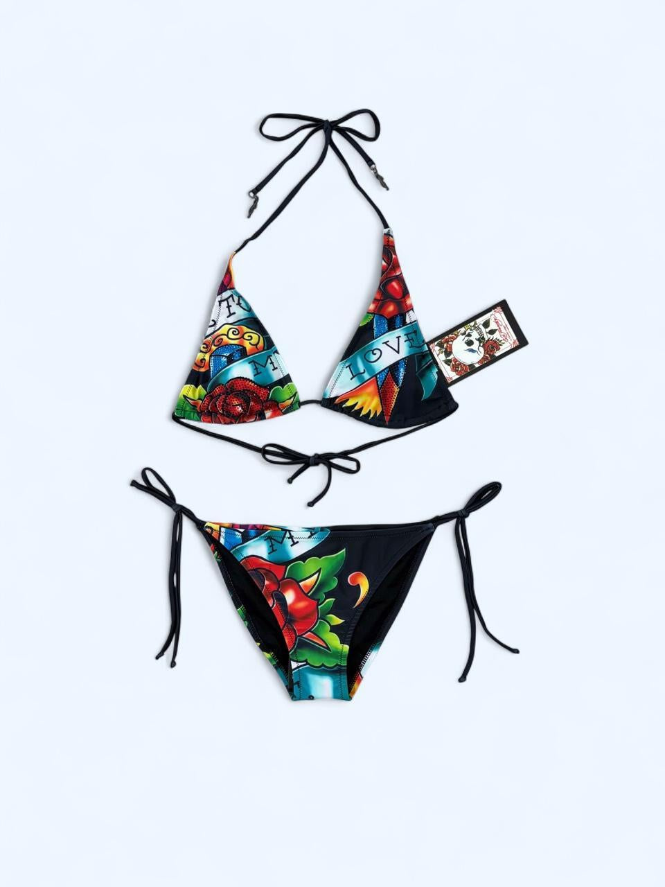 Deadstock   Y2K Style  Ed Hardy Graphic Bikini Swimsuit S