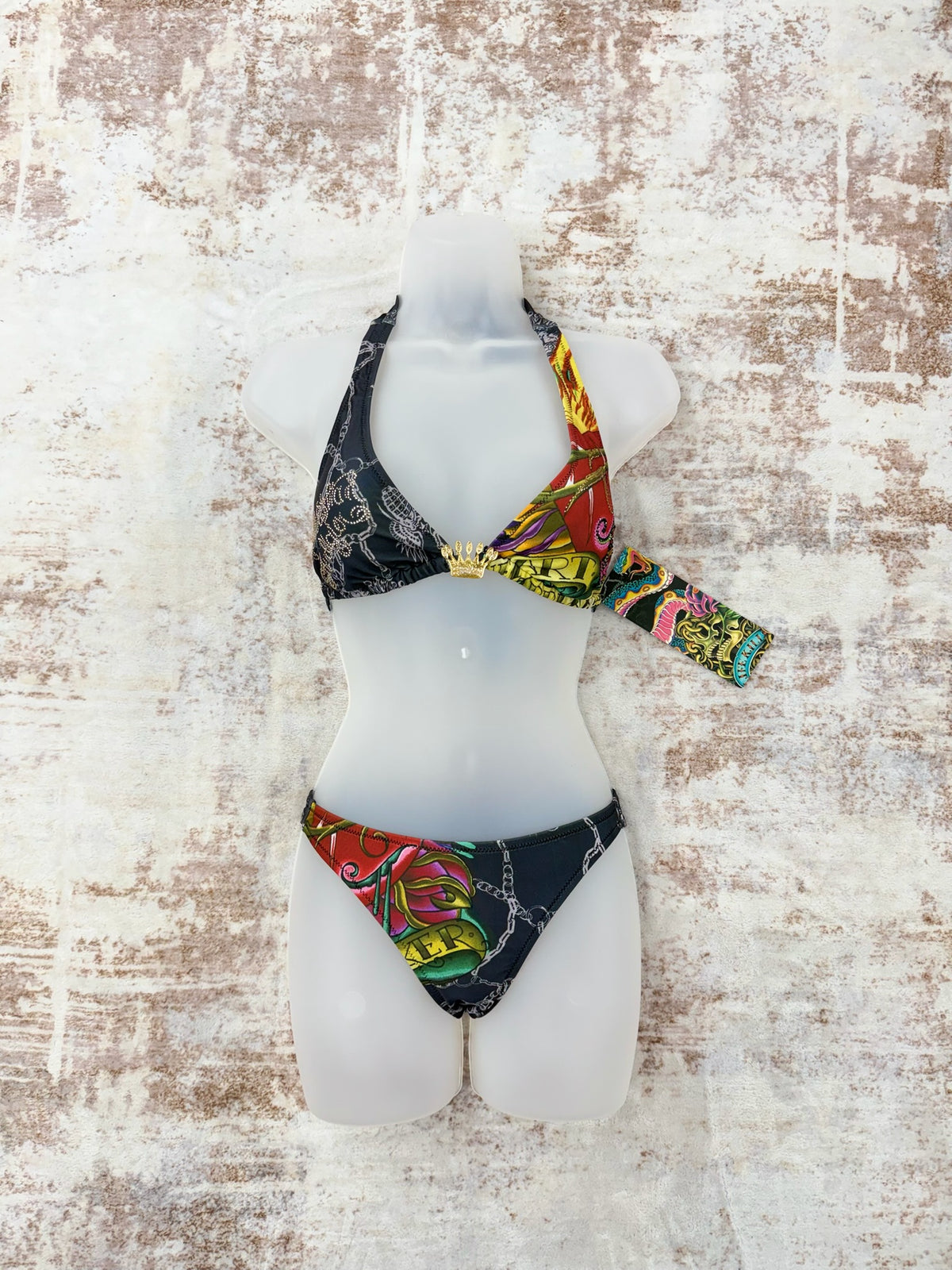 Deadstock Christian Audigier Ed Hardy Graphic Bikini Swimsuit S