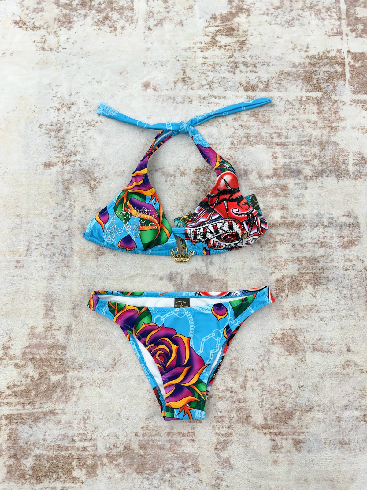Deadstock Christian Audigier Ed Hardy Graphic Bikini Swimsuit S