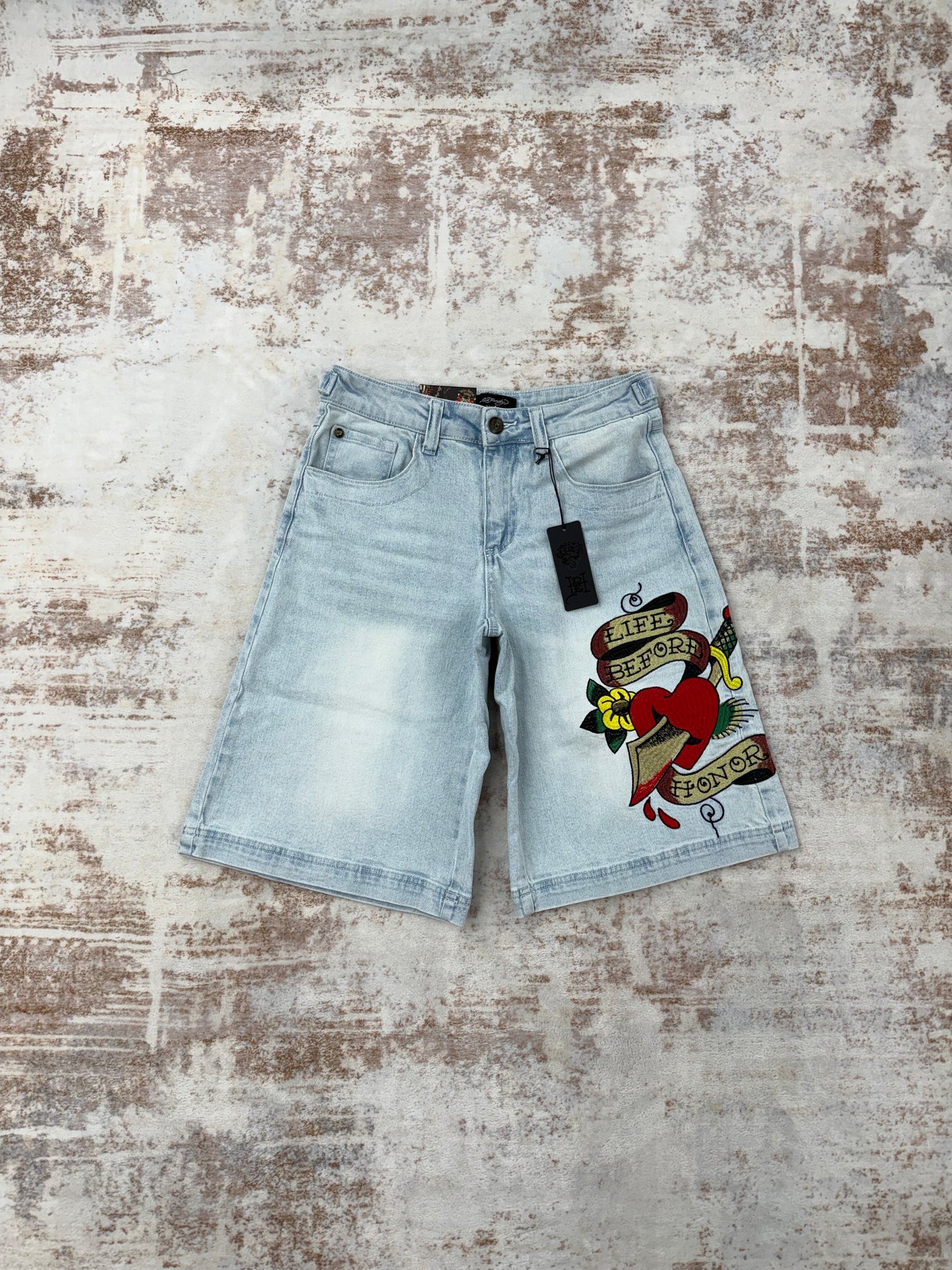 Ed Hardy women’s Baggy Denim jeans shorts • Y2K Style • Size S/M