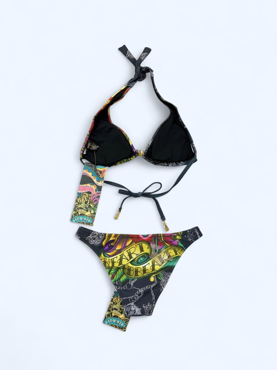 Deadstock Christian Audigier Ed Hardy Graphic Bikini Swimsuit S