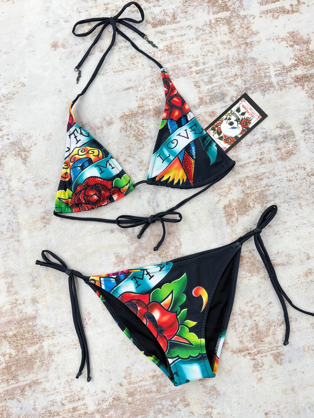 Deadstock   Y2K Style  Ed Hardy Graphic Bikini Swimsuit S