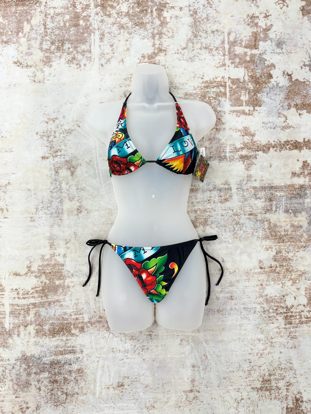 Deadstock   Y2K Style  Ed Hardy Graphic Bikini Swimsuit S