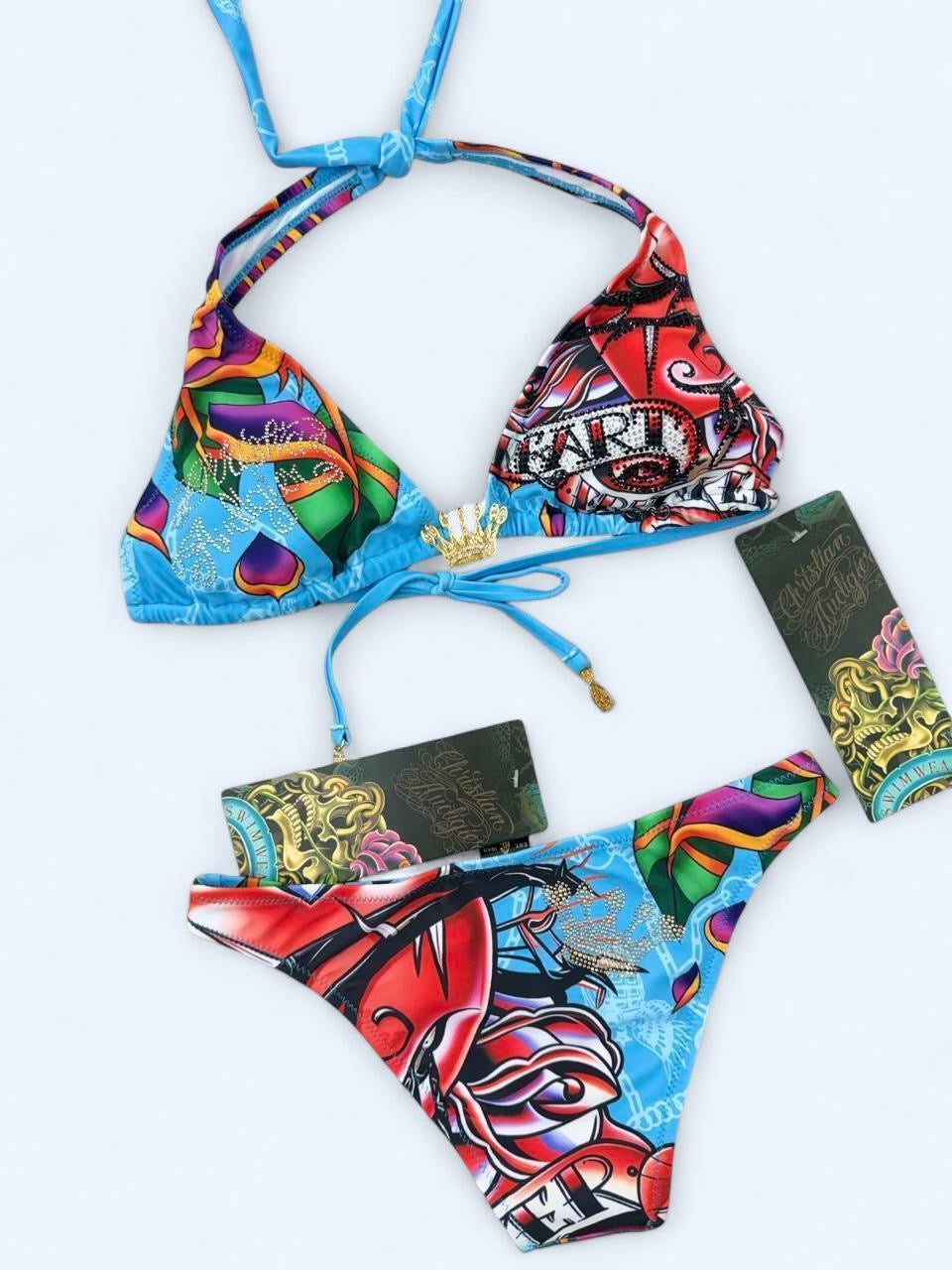Deadstock Christian Audigier Ed Hardy Graphic Bikini Swimsuit S