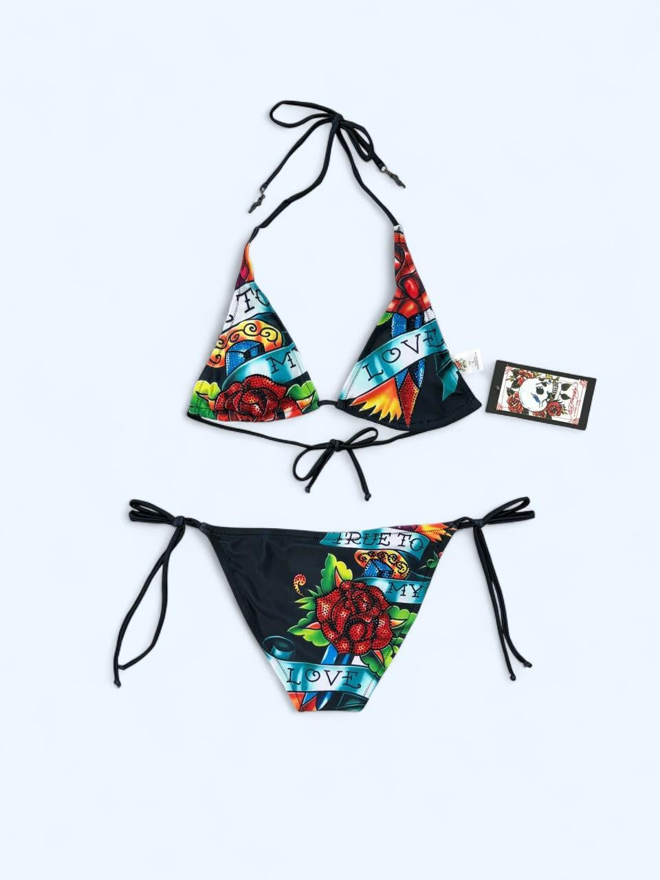 Deadstock   Y2K Style  Ed Hardy Graphic Bikini Swimsuit S