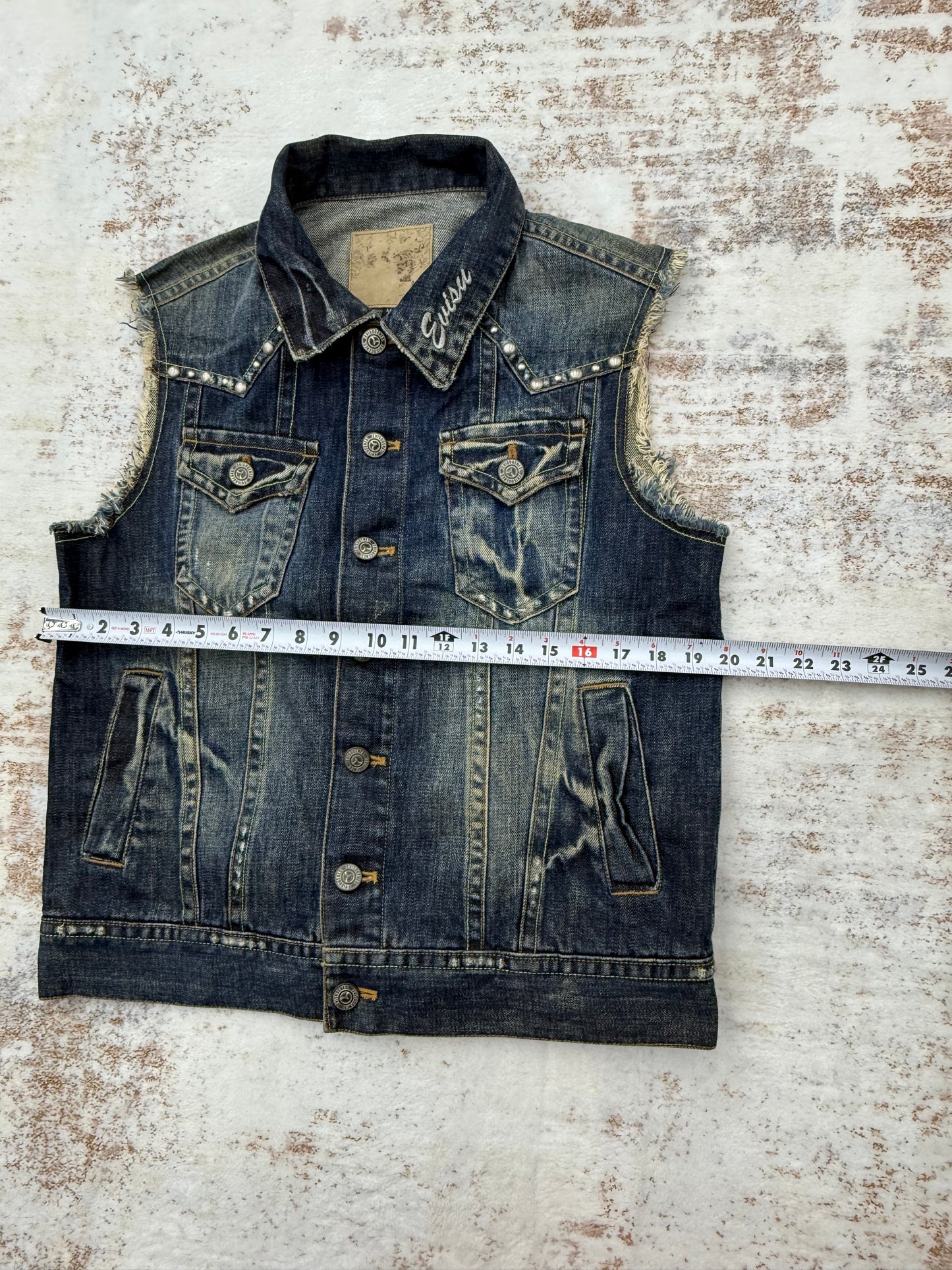 Vintage Evisu Men's Blue and Navy Vest size M ( uesd) 028