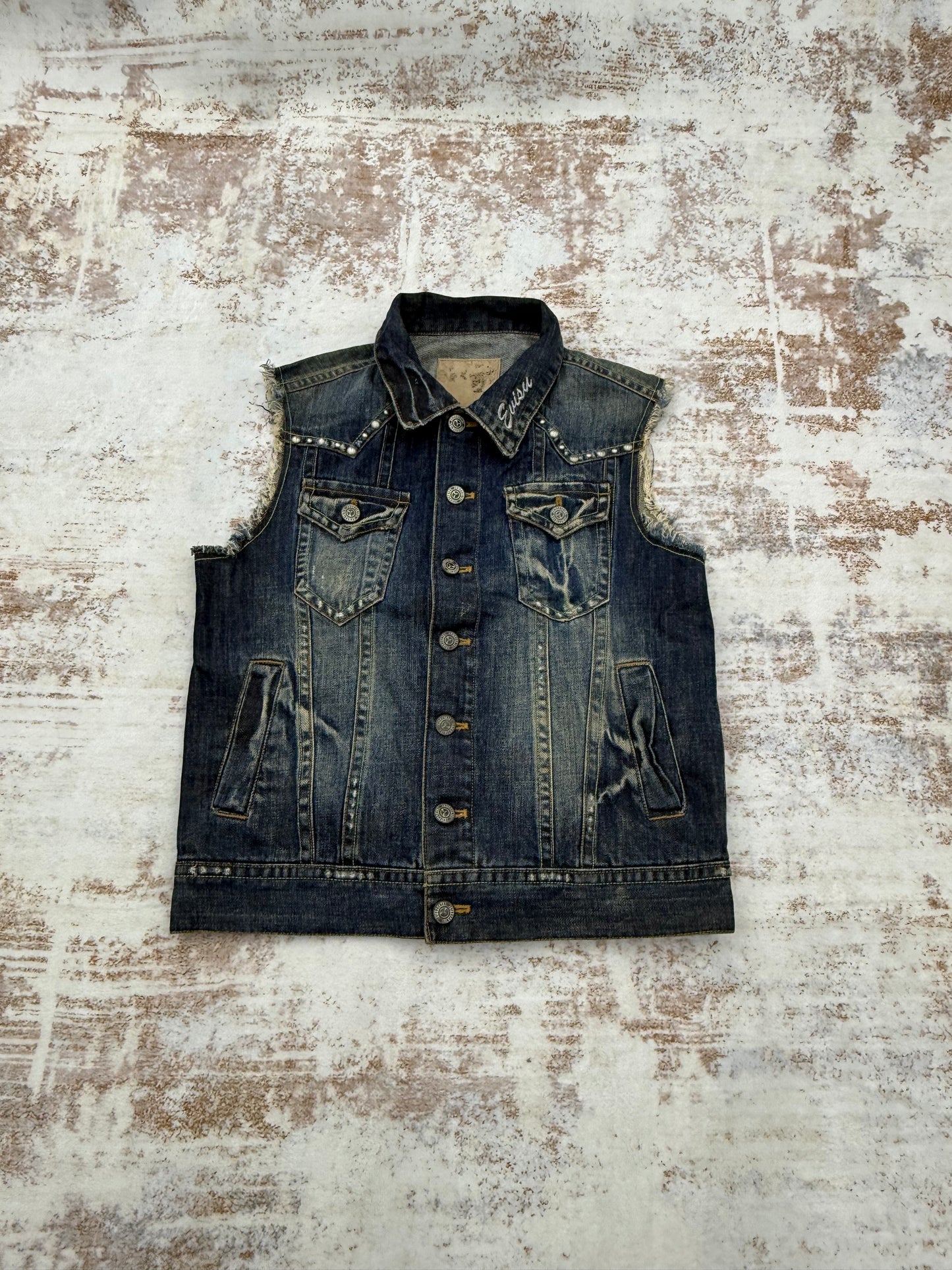 Vintage Evisu Men's Blue and Navy Vest size M ( uesd) 028