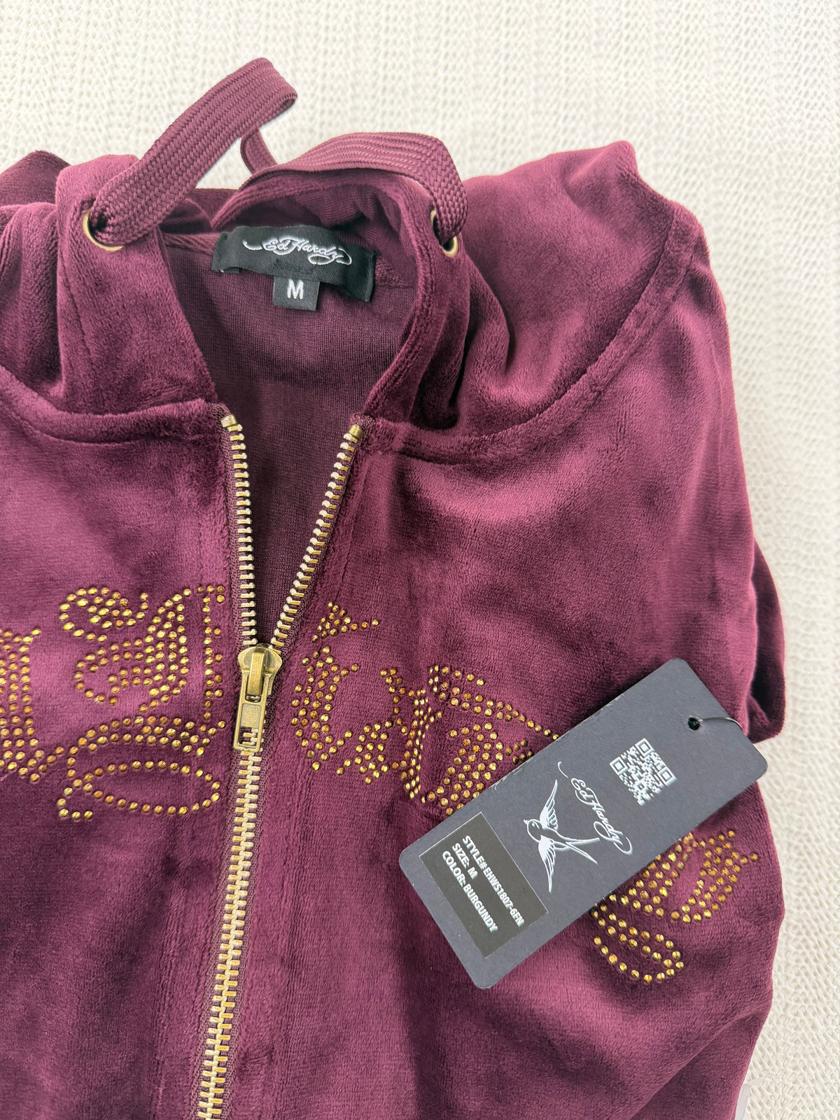 ❤️Ed Hardy   Velour  burgundy Tracksuit Set • Y2K Style • Size XS/S/M ( brand new)