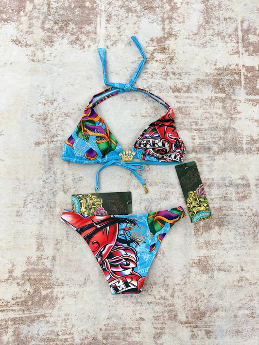 Deadstock Christian Audigier Ed Hardy Graphic Bikini Swimsuit S