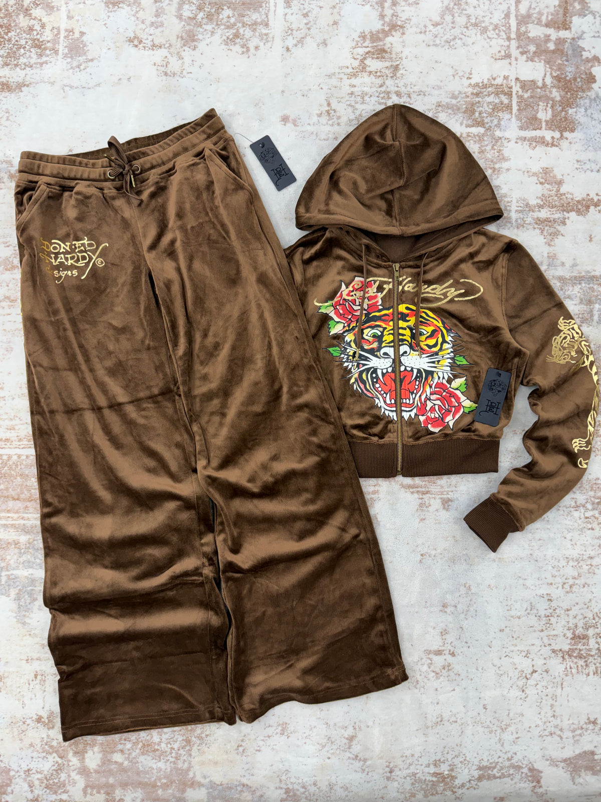 ❤️Ed Hardy Velour burgundy Tracksuit Set • Y2K Style • Size XS/S/M ( brand new)