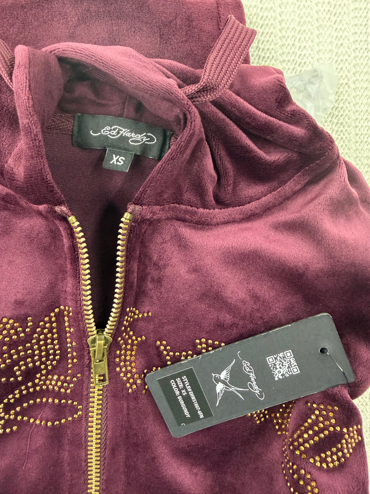 ❤️Ed Hardy   Velour  burgundy Tracksuit Set • Y2K Style • Size XS/S/M ( brand new)