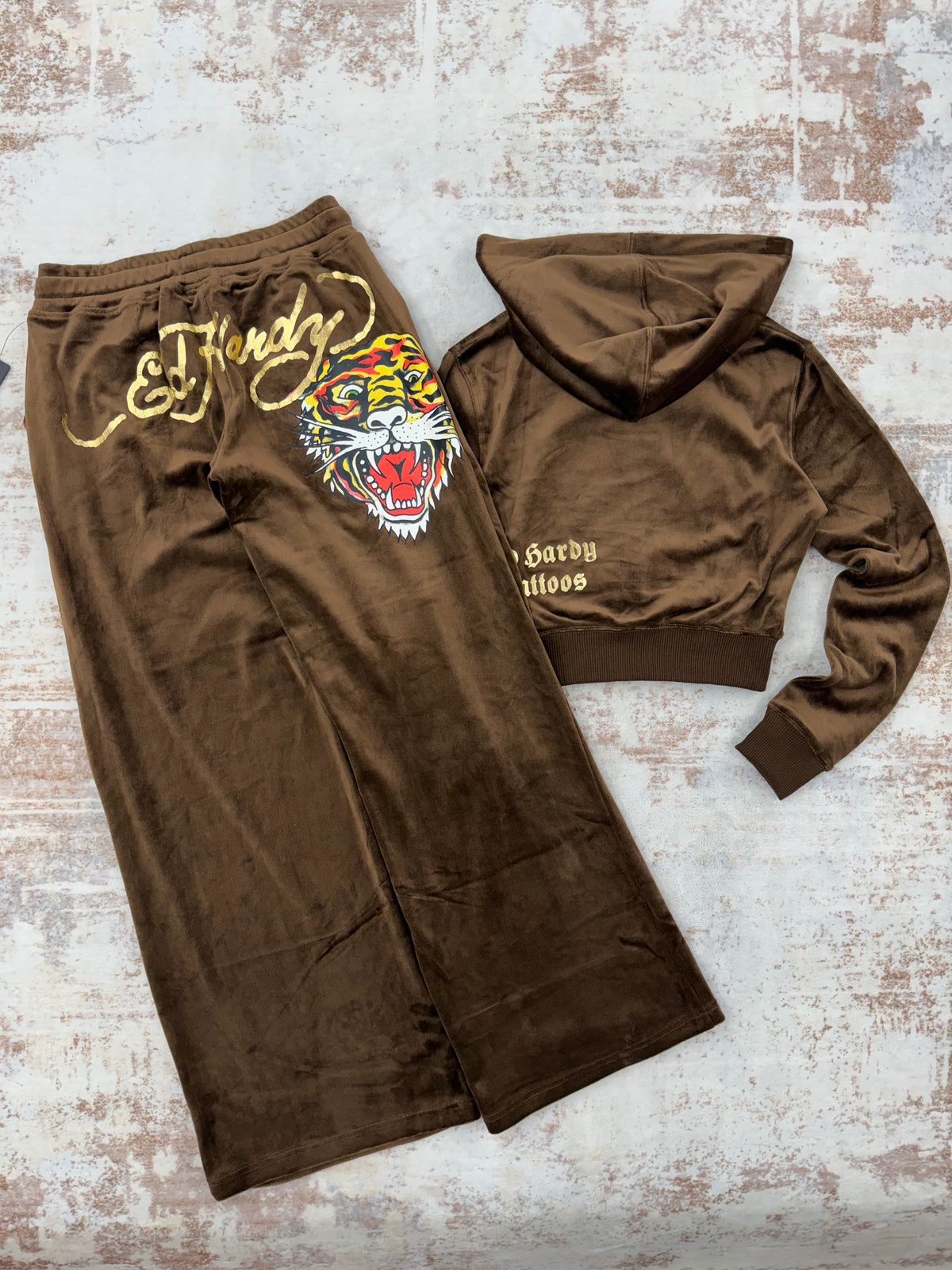 ❤️Ed Hardy Velour burgundy Tracksuit Set • Y2K Style • Size XS/S/M ( brand new)