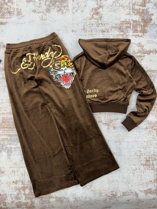 ❤️Ed Hardy Velour burgundy Tracksuit Set • Y2K Style • Size XS/S/M ( brand new)