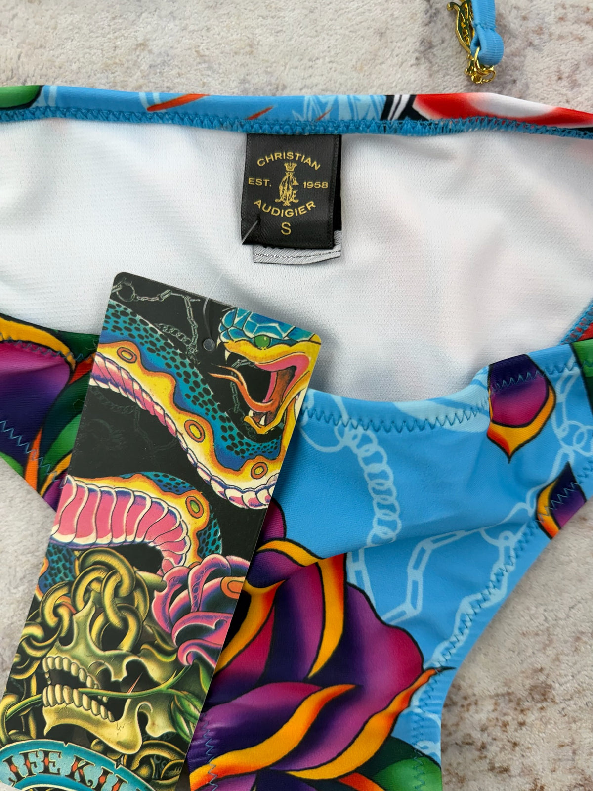 Deadstock Christian Audigier Ed Hardy Graphic Bikini Swimsuit S