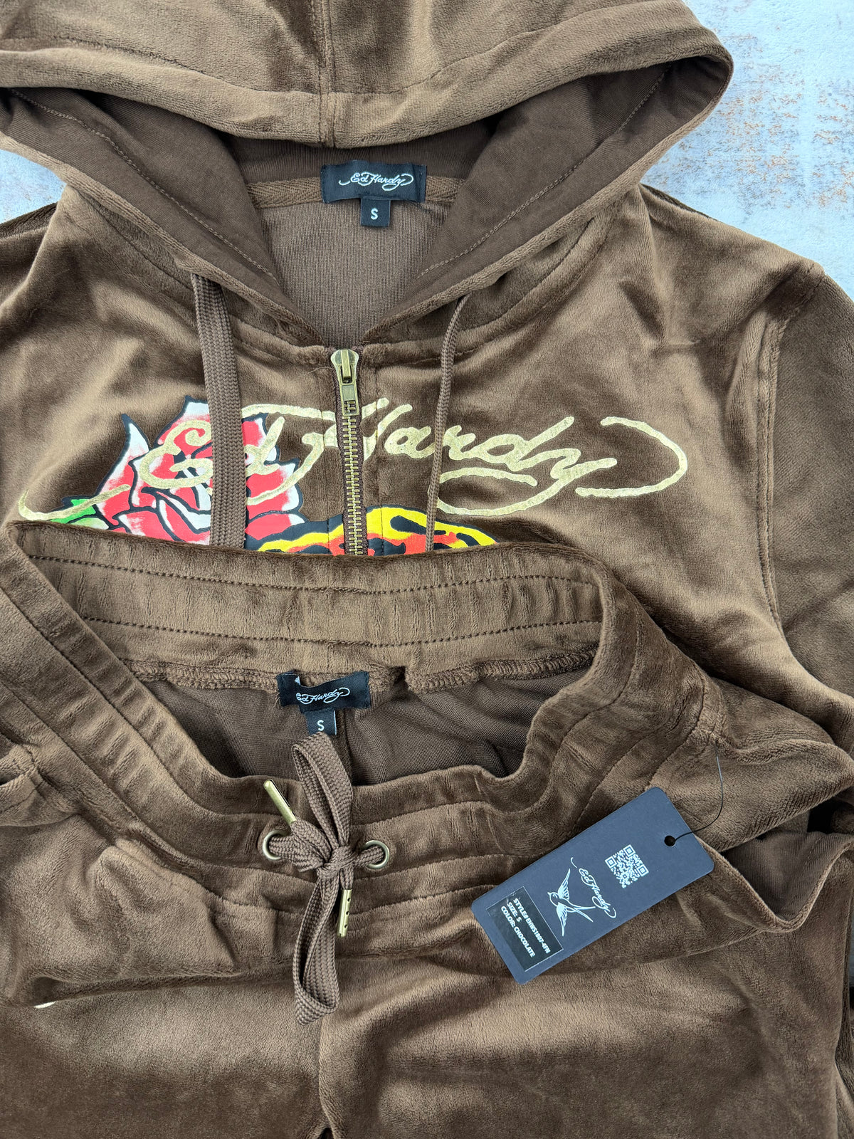 ❤️Ed Hardy Velour burgundy Tracksuit Set • Y2K Style • Size XS/S/M ( brand new)
